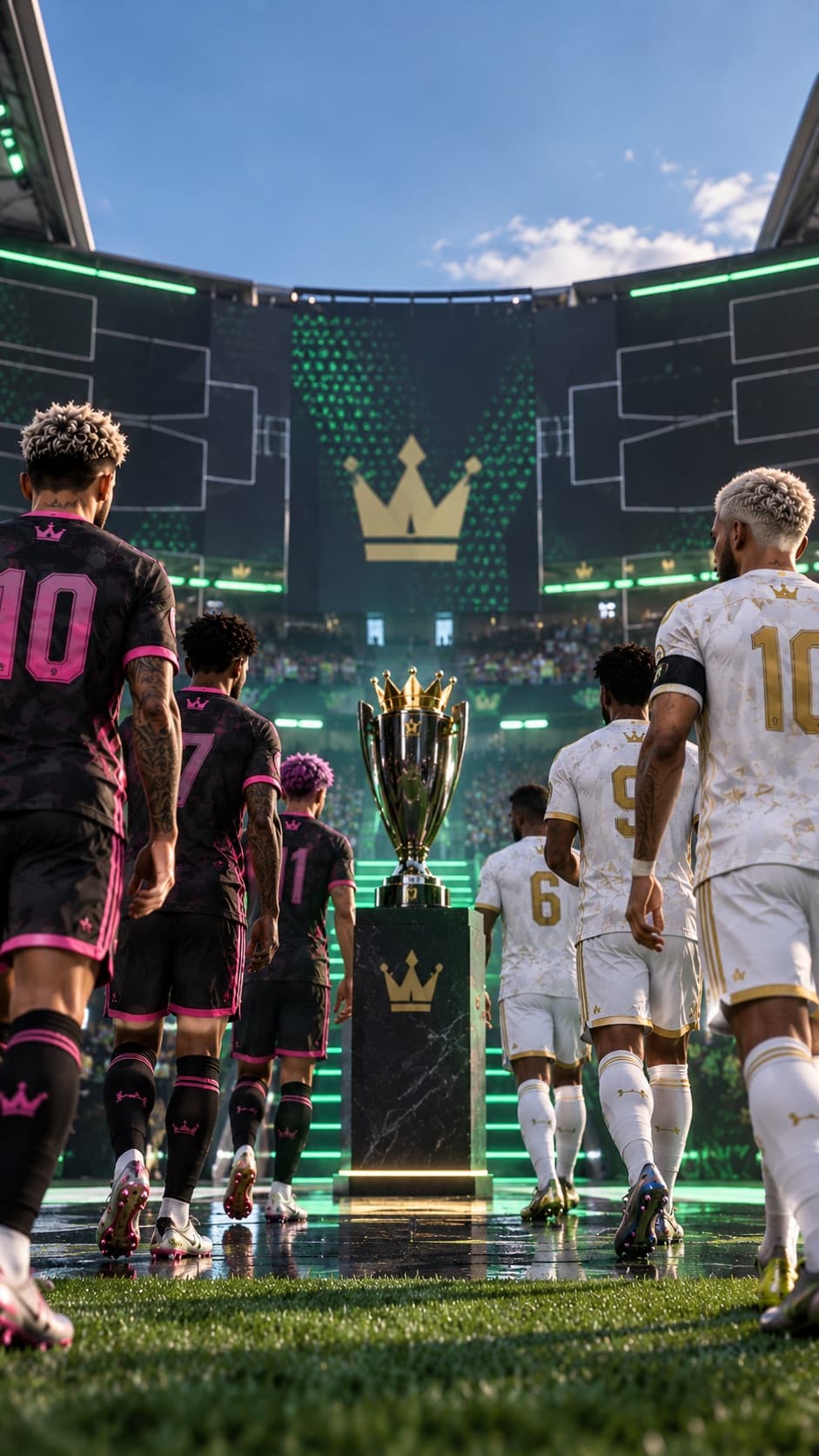 Two Pro Clubs sides walk out either side of the cup, with the bracket on the big screens